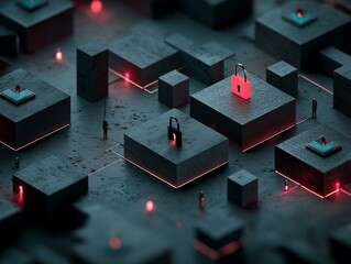 Cybersecurity Concept with Digital Lock and Neon Data