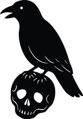 vintage crow sitting on skull 