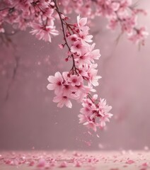 Obraz premium Abstract pink sakura petals gently falling on a dreamy, blurred background , pastel, serenity, whimsical