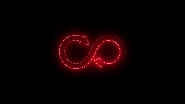 glowing neon infinty sign on black background. 4k motion graphic animation.