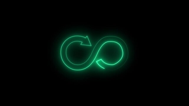 glowing neon infinty sign on black background. 4k motion graphic animation.