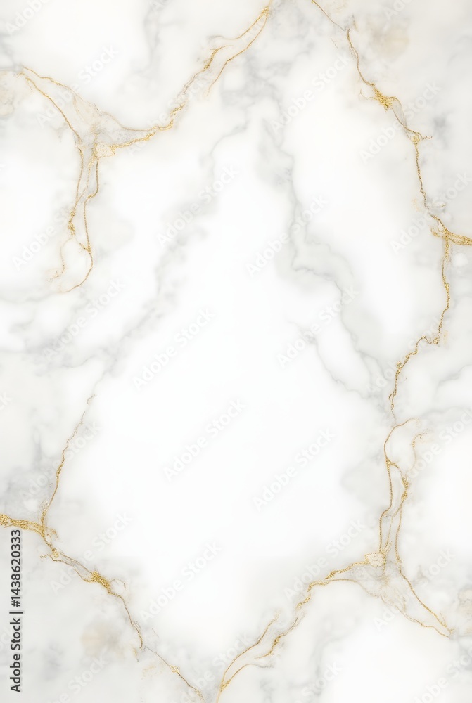 Poster elegant background features a white marble texture with subtle gold sparkles