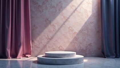 Modern textured backdrop with centered silver award podium,  abstract,  stage,  marketing