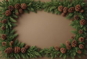 Deep green fir & brown pine cones form a rich Christmas border ,  background,  element