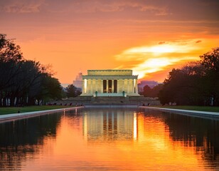 sunrise view at lincoln memorial in washington dc usa