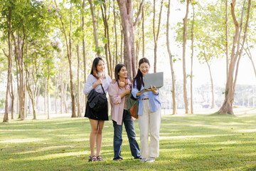 Fototapeta premium A group of students meeting up to study and gather additional information outside the classroom, enjoying the experience together.