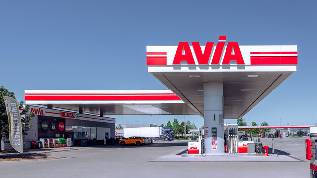 Wysogotowo, Poland - April 26, 2025: Avia petrol station on a sunny day - Avia is a Swiss company retailing fuels and other oil products in countries across Europe.