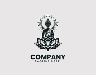 Serene Line Art Meditating Buddha Lotus Flower Stylish Hands Vector Logo Design