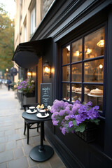 Charming street caf? adorned with colorful flowers invites passersby to enjoy delightful treats
