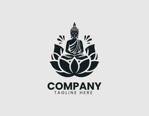 Obraz premium Meditating Buddha Lotus Line Art Vector Logo