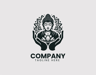 Meditating Buddha Lotus Line Art Vector Logo