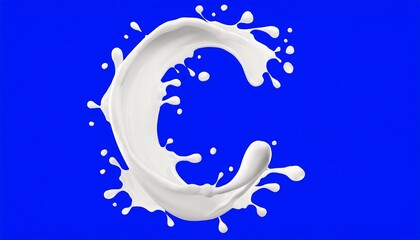 milk splash of c letter shape isolated on blue background for calcium creative image ai illustration
