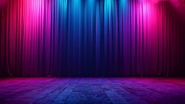 Dynamic stage setup featuring colorful lighting for engaging podcast recordings and audiobooks, Audio visuals for use with a podcast, audiobook or nightclub big screen seamless ing