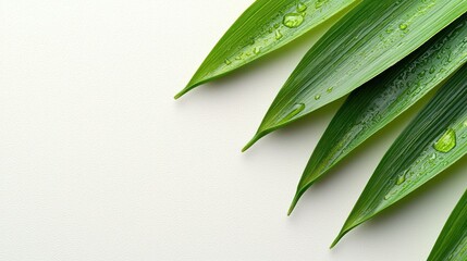 Obraz premium Green leaves with water droplets, minimal design