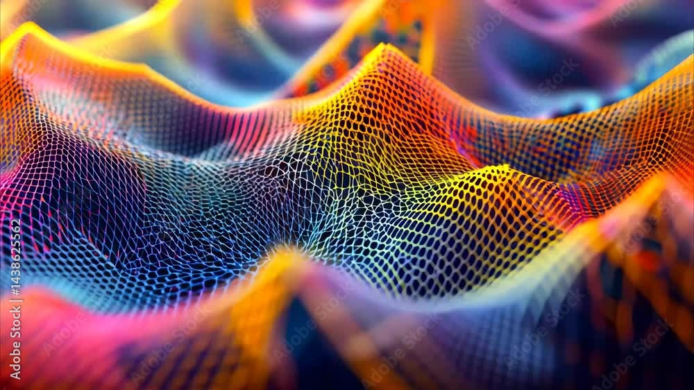 Leinwandbilder Exploration of an abstract triangular mesh surface with vibrant colors and seamless design, 4K abstract triangular mesh surface Seamless