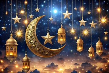 Luxury Starry Night Sky With Golden Eid Elements