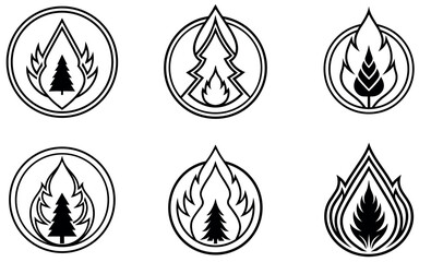 stylised logos featuring a tree and flames