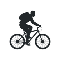 Cyclist Silhouette With Backpack Riding A Bicycle Adventure And Exploration Flat Vector Illustration Design