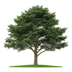Obraz premium Large green tree stands alone on grass under clear sky in a serene natural setting