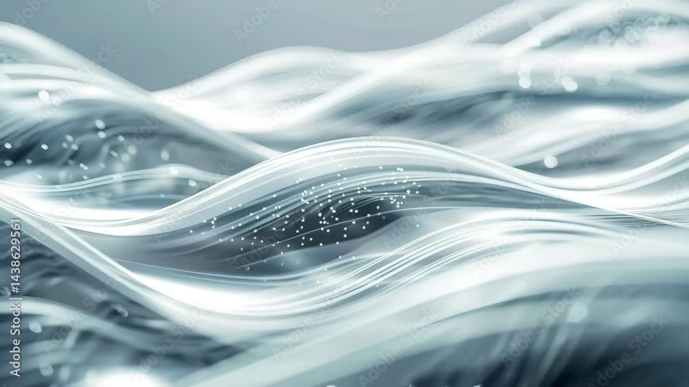 Wall mural ethereal flowing white waves with soft sparkling particles in motion