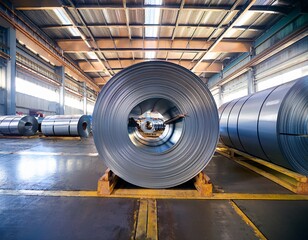 cold rolled steel coil at storage area in steel industry plant