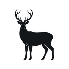 Silhouette Of A Majestic Stag With Antlers Isolated On White Background For Wildlife And Nature Illustration