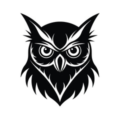 Striking owl portrait black and white illustration detailed bird graphic design element wildlife art