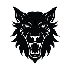 Aggressive Black Wolf Head Silhouette, Fierce Canine Emblem Design
