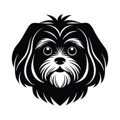 Cute shih tzu dog head in black and white minimalist vector illustration