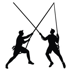 Team Of Two Climbers Connected By Rope Silhouette