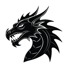 Obraz premium Silhouette vector art depicting a dragon head with sharp features in striking black and white
