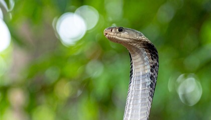 Fototapeta premium cobra, in the forest, greenery background, bokeh background 