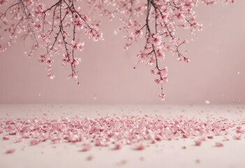 Obraz premium Delicate pink sakura petals drift on a soft pastel backdrop , pastel, soft, sakura