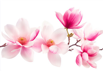 Obraz premium Elegant pink and white magnolia flowers on branch isolated on white background