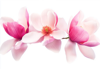 Obraz premium Elegant pink and white magnolia flowers on branch isolated on white background