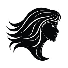 Elegant woman silhouette profile with flowing hair black and white minimalist design