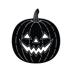 Black and white halloween pumpkin illustration spooky jack o lantern silhouette graphic design