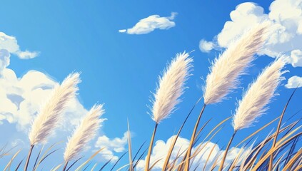 Fluffy grass swaying in a sunny sky