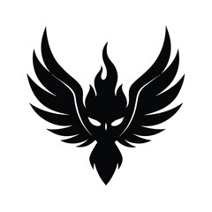 Minimalist phoenix logo design black silhouette bird with flames modern graphic element