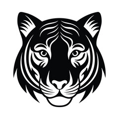 Graphic black and white tiger head isolated on white background minimalist elegant design