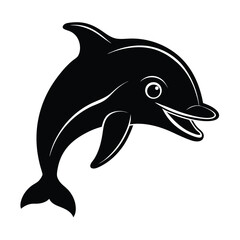 Obraz premium Black and white dolphin silhouette illustration cheerful marine mammal graphic design simple sea creature artwork