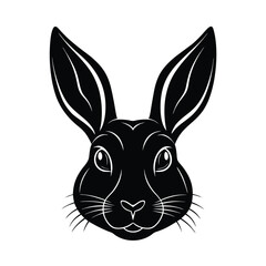 Fototapeta premium Minimalist black and white rabbit head illustration elegant hare silhouette vector graphic pet animal design