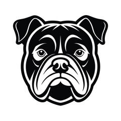 Bulldog face graphic vector illustration black and white design minimalist style isolated on white background