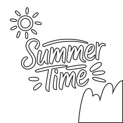 Summer Time hand drawn lettering with sun and grass.  Perfect for summer designs, cards, and prints.