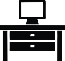 office desk silhouette icon on white background. furniture icon.
