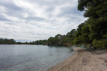 Fototapeta premium Beautiful scenery by the sea under a cloudy sky in Sithonia, Chalkidiki, Greece
