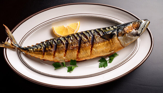 grilled saba fish on a plate