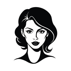 Elegant woman portrait illustration with short hair black and white minimalist style for fashion and beauty projects