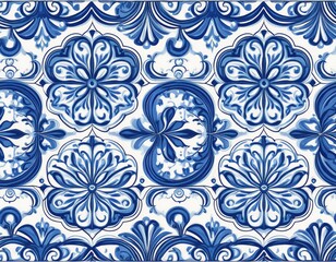 seamless pattern with portuguese tiles illustration of azulejo on white background mediterranean style blue design