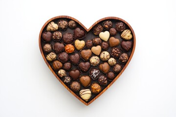 Heart-shaped box of chocolates isolated on white background